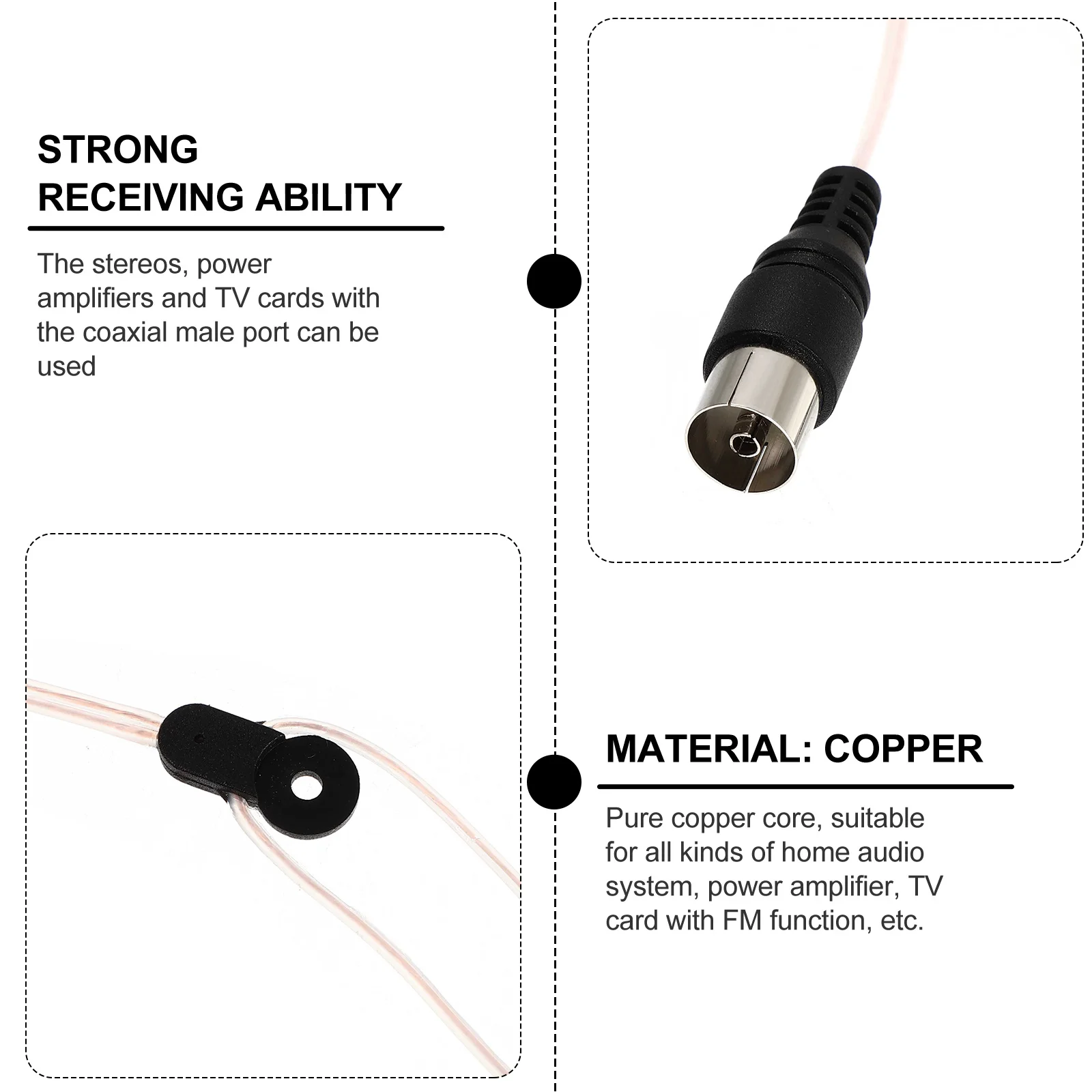 

2pcs Fm Antenna 2-Meter Coaxial Female Connector For Home Audio Power Amplifier Card Stereo Receiver Indoor Radio Use