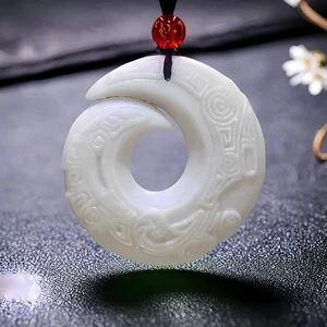 White Natural Real Jade Amulet Pendant Necklace Chinese Fashion Gift Charm Gemstones Stone Carved Jewelry Vintage Accessories