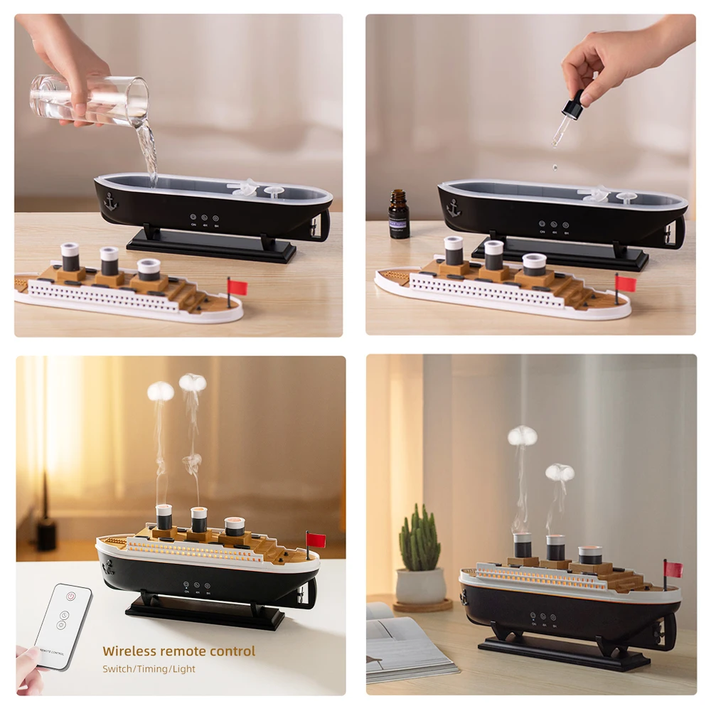 เครื่องกระจายน้ํามันหอมระเหย, เครื่องกระจายการสร้างแบบจําลองเรือ, เครื่องกระจายกลิ่นหอม Cool Mist Humidifier พร้อมรีโมทคอนโทรล