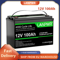 LANPWR 12V 100Ah LiFePO4 Battery Pack, 1280Wh Energy, with 4000+ Deep Cycles & Built-In 100A BMS，Trolling Motor