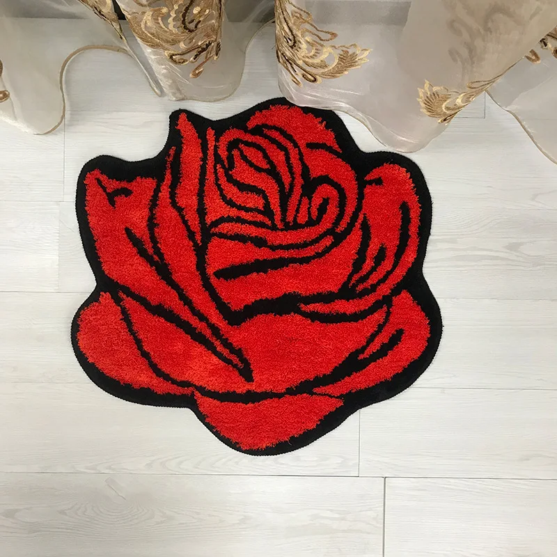 Lovely Flower Rose Area Rug Soft Plush Tufted Carpet for Living Room Bedroom Decor Sofa Table Mat Non-slip Bathroom Floor Mat