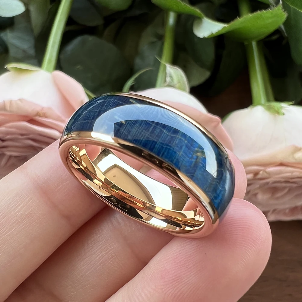 8 mm mehrfarbiger Wolframring für Männer und Frauen, Ehering, bunt gefärbtes Holzeinlage, gewölbt, poliert, glänzend, bequeme Passform – Detail 27