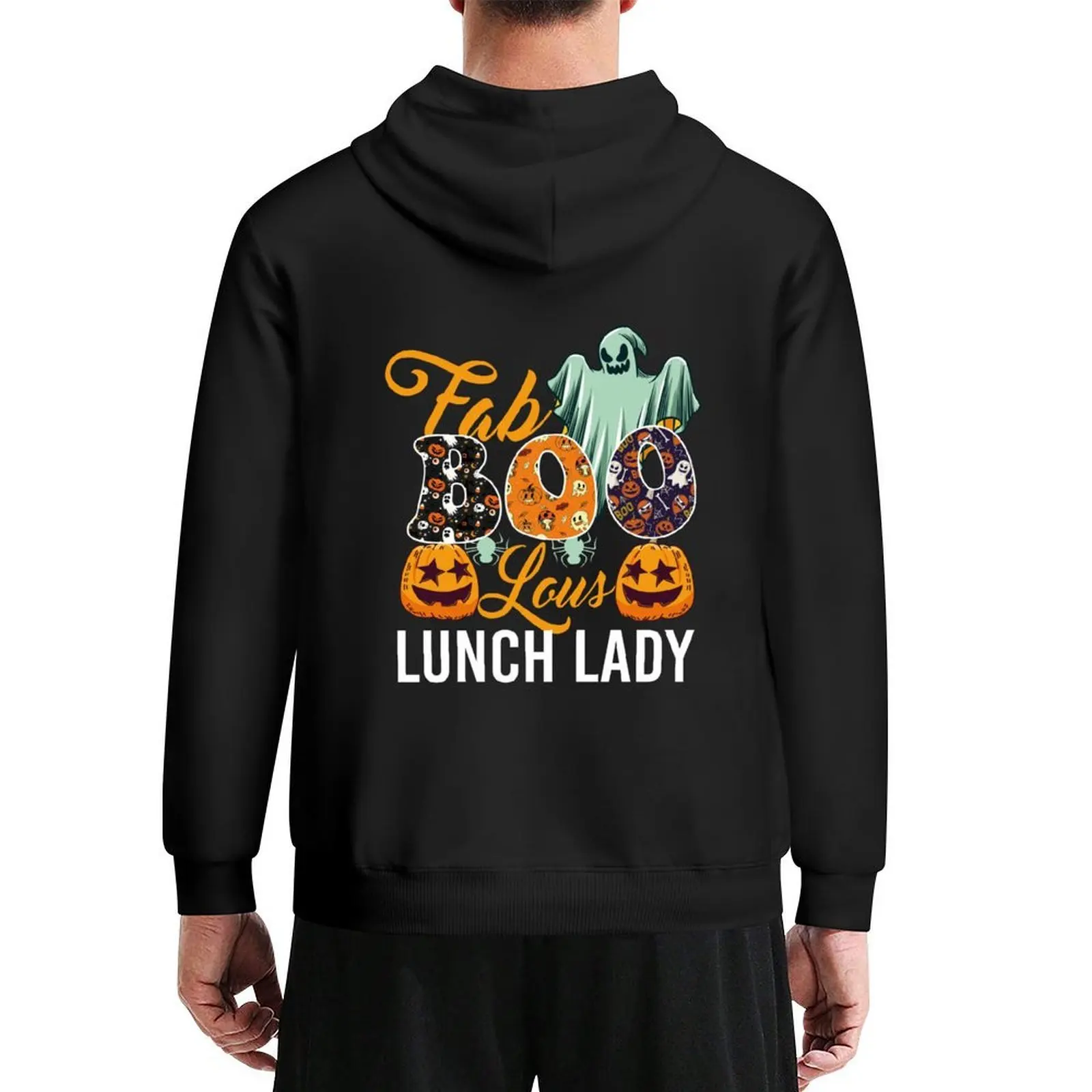

Fab Boo Lous Lunch Lady Cute Ghost Pumpkin Funny Halloween Hoodie blouse fashion men winter clothes graphic hoodie