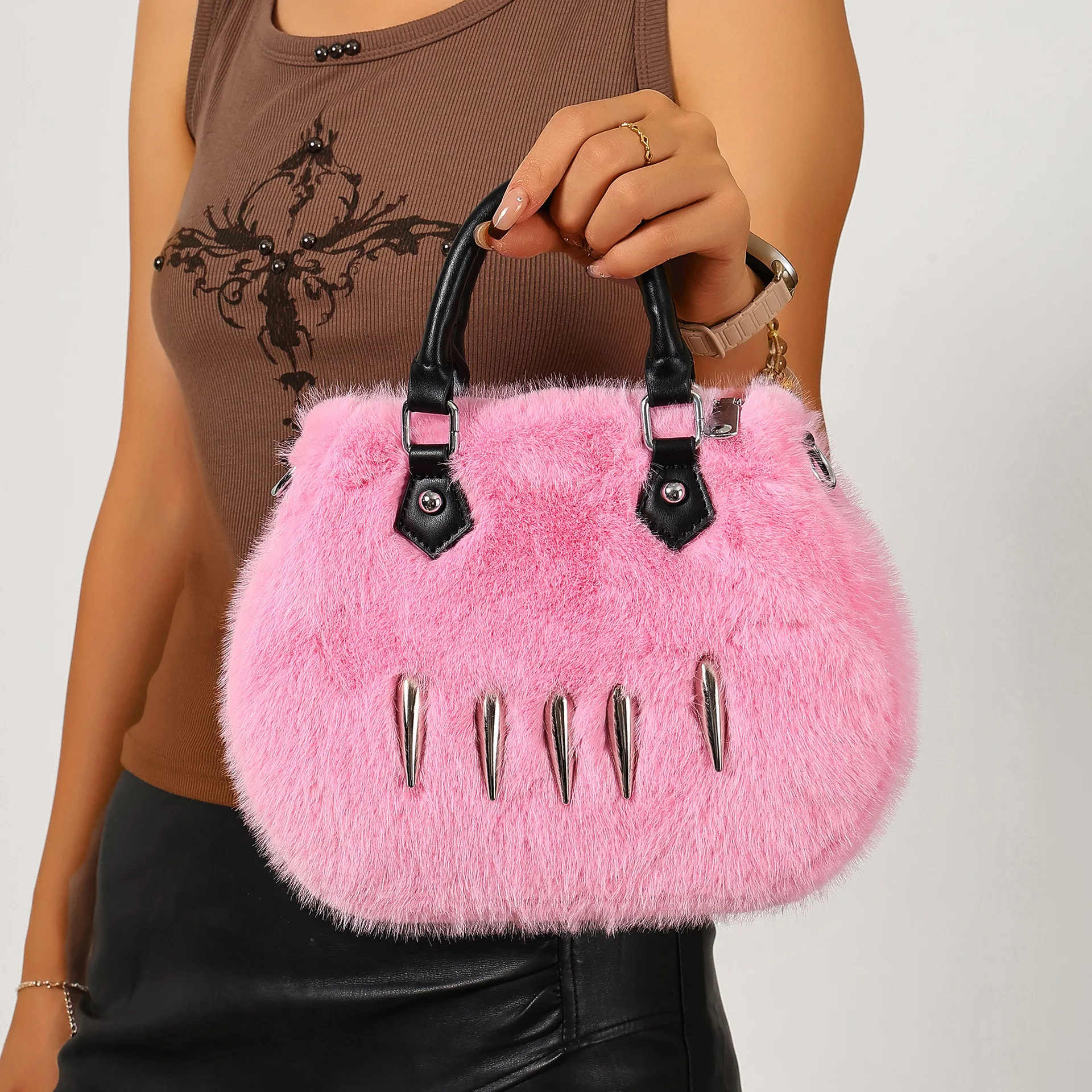 Halloween Claw Marks Plush Handbag European and American Babes Imitation Fur Handbag Party Wear Women's Bag Cross-border