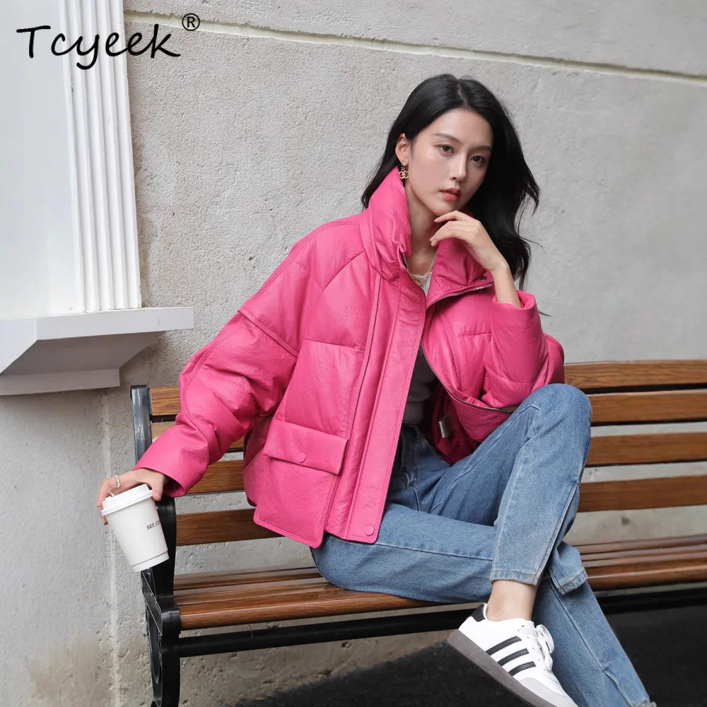 Tcyeek Schaffell Weiße Gänsedaunen Herbst Winter Stehkragen frauen Aus Echtem Leder Jacke Jaqueta De Couro Legítimo Feminina