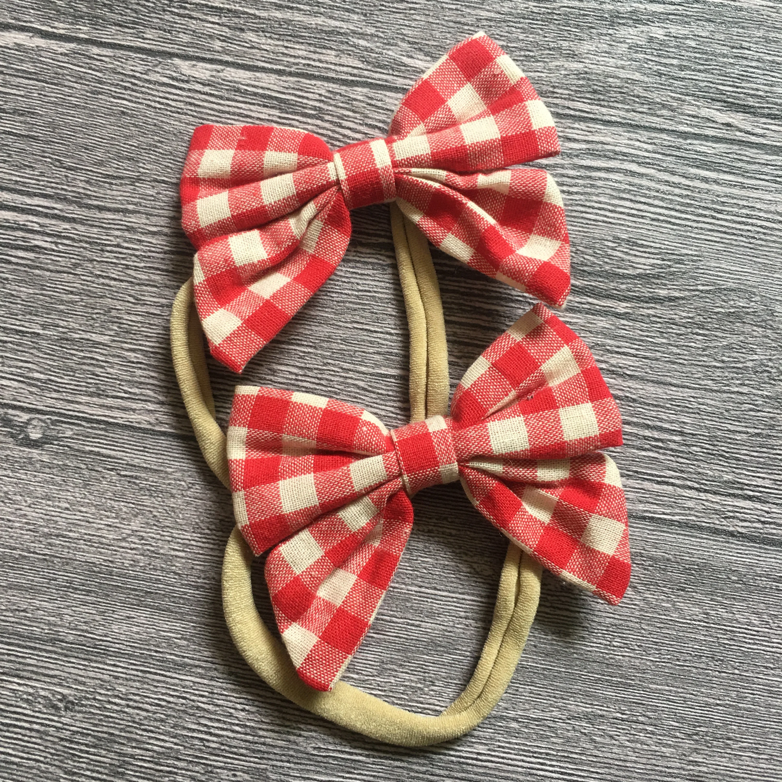 2Pcs/Set 3.3'' Cotton Plaid Baby Kids Bows With Hairbands For School Girls Handmade Bowknot Headbands Newborn Hair Accessories