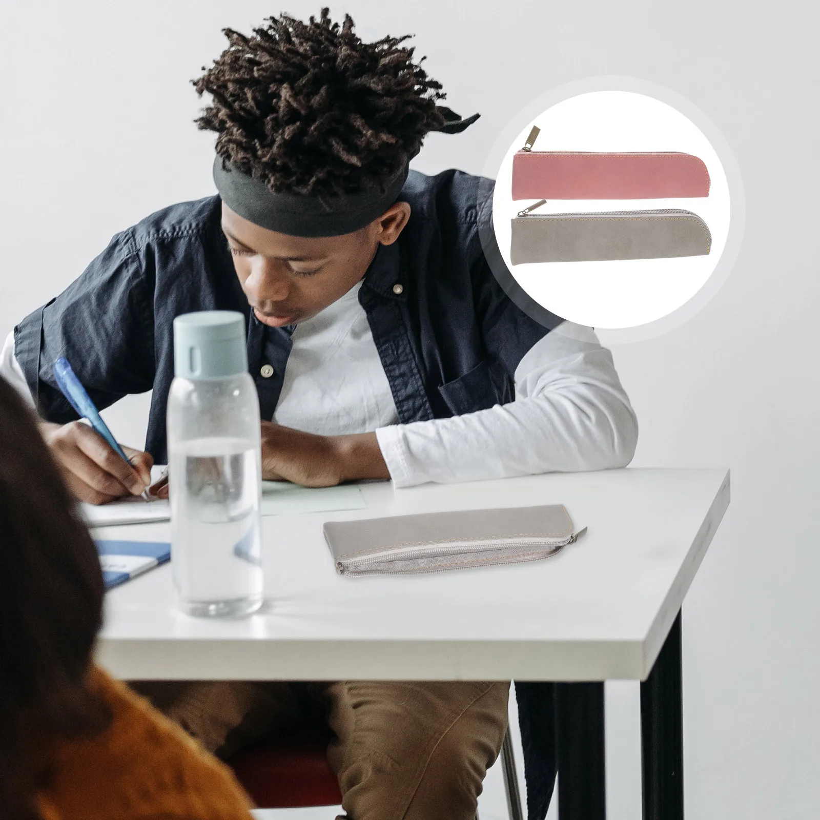 

2pcs Pu Case Slim Pouch For Girls Cute Stationery Bag Makeup Organizer Travel Pen Case Pencil Box Small Pencil Bag