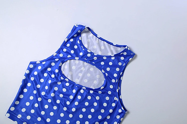Sisterlinda Chic Sexy Hollow 2-teiliges Set Damen Polka-Dot-Print O-Ausschnitt Crop-Tops + Skinny Stretch-Shorts Hot Girl High Street Anzug – Detail 6