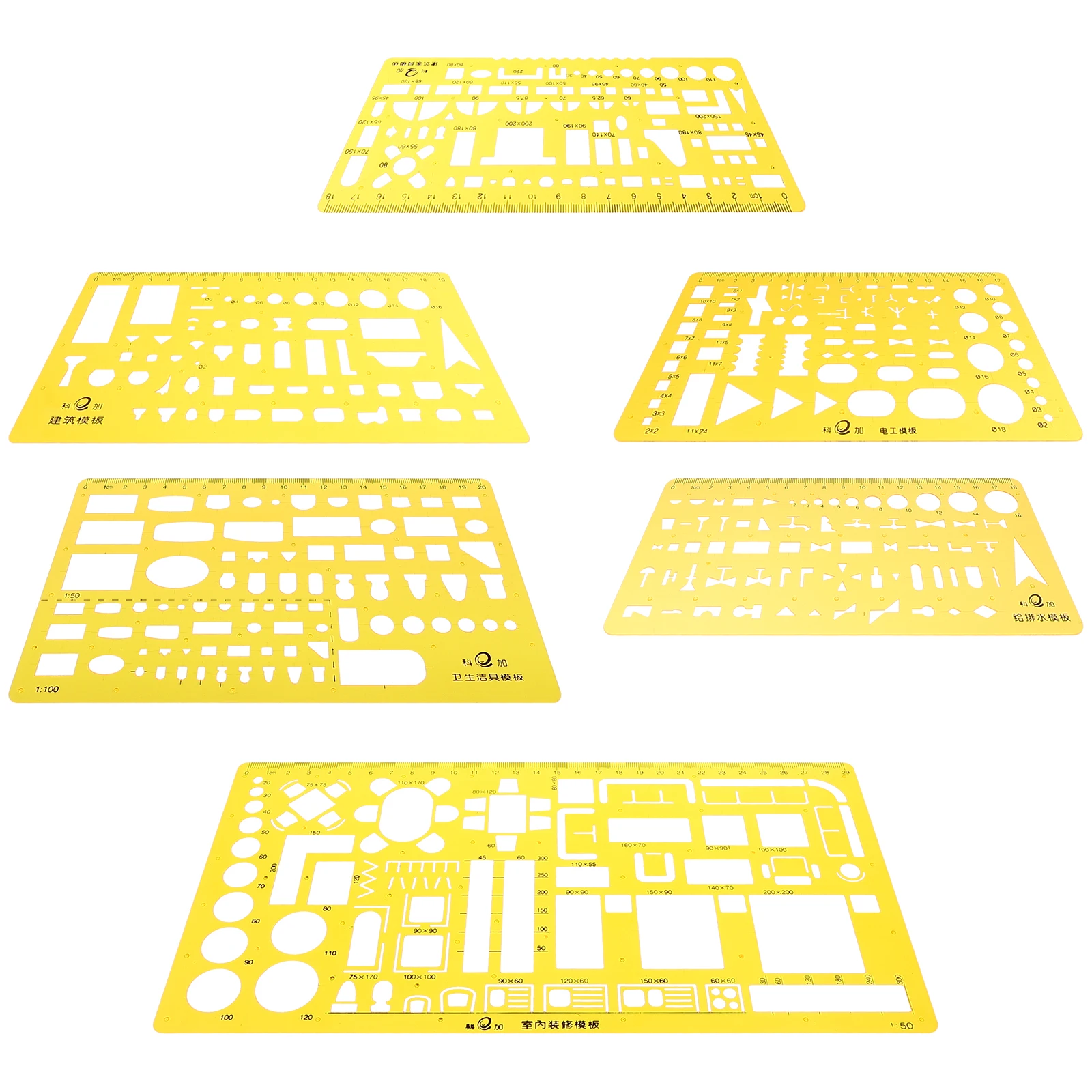 6pcs Drawing Template Rulers Lightweight Plastic Multipurpose Architect Scales Quilting Templates Metric System Student