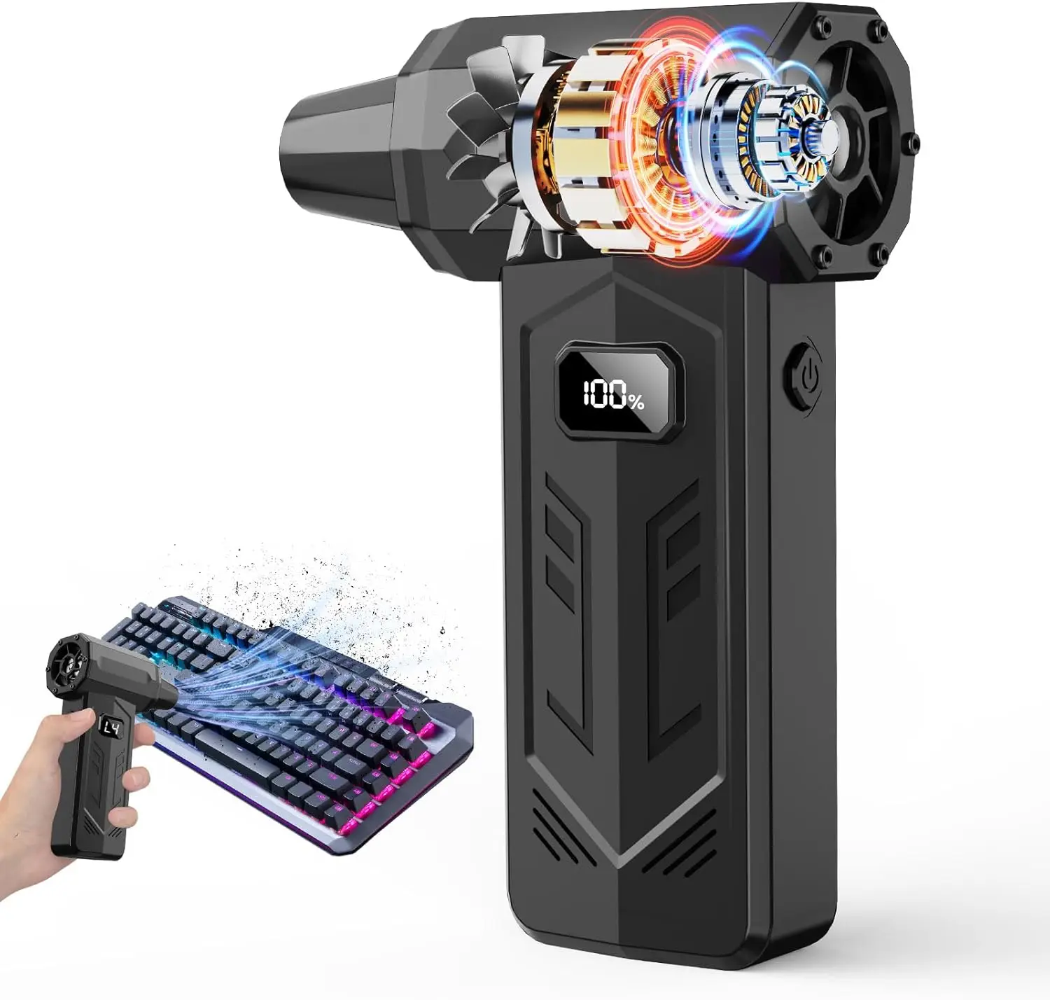 

350,000 RPM Electric Air Duster with LED Display, Adjustable Speed for Keyboard, PC, Car and Home Cleaning