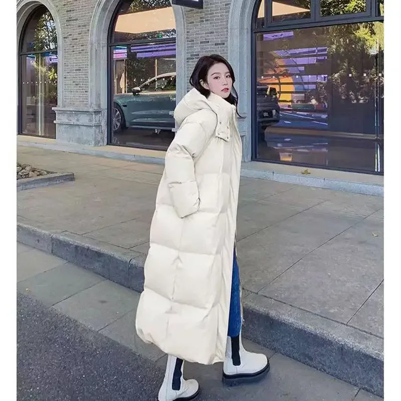 Jaqueta de puffer longo para baixo feminina, tamanho grande, coreana, casacos de penas, rosa, inverno, 2023