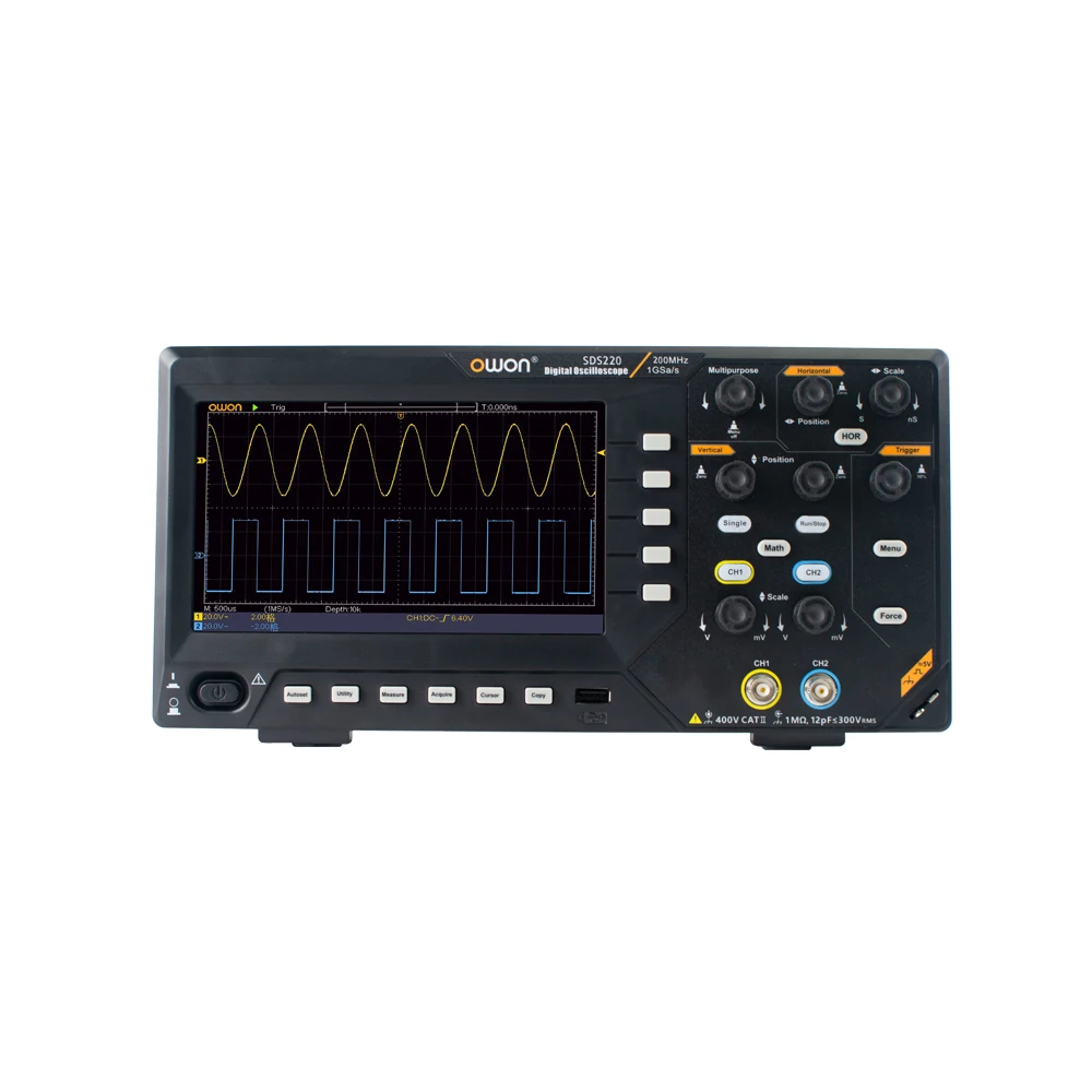 Oscilloscopio a memoria digitale OWON SDS220 SDS220S, frequenza di campionamento 1GS/s indipendente a 2 canali, larghezza di banda 200 MHz, lunghezza di registrazione 20 M, AWG