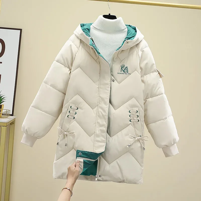 Cotton Puffer Coat Female Winter New Jacket Woman Down Jacket Long Coat Hooded Parkas Fashion Warm Outwear Thick Zipper Overcoat