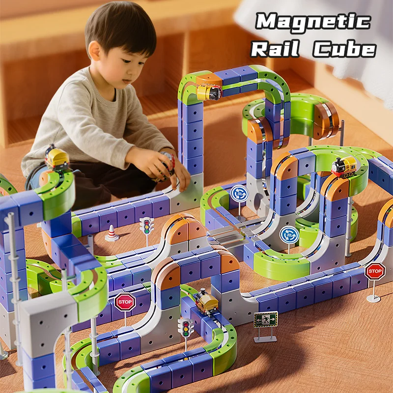 ماجيك تراك قطار الأطفال الكهربائية تجميعها اللبنات المغناطيسي السكك الحديدية سيارة المتاهة ألعاب تعليمية للأطفال هدايا عيد الميلاد #2