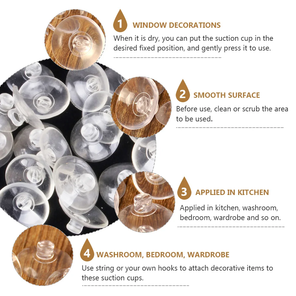 

Plastic Clear Suction Cups 1 Bag Transparent Reusable Strong Hold for Smooth Surfaces No Holes Needed Window Glass Tile Decor