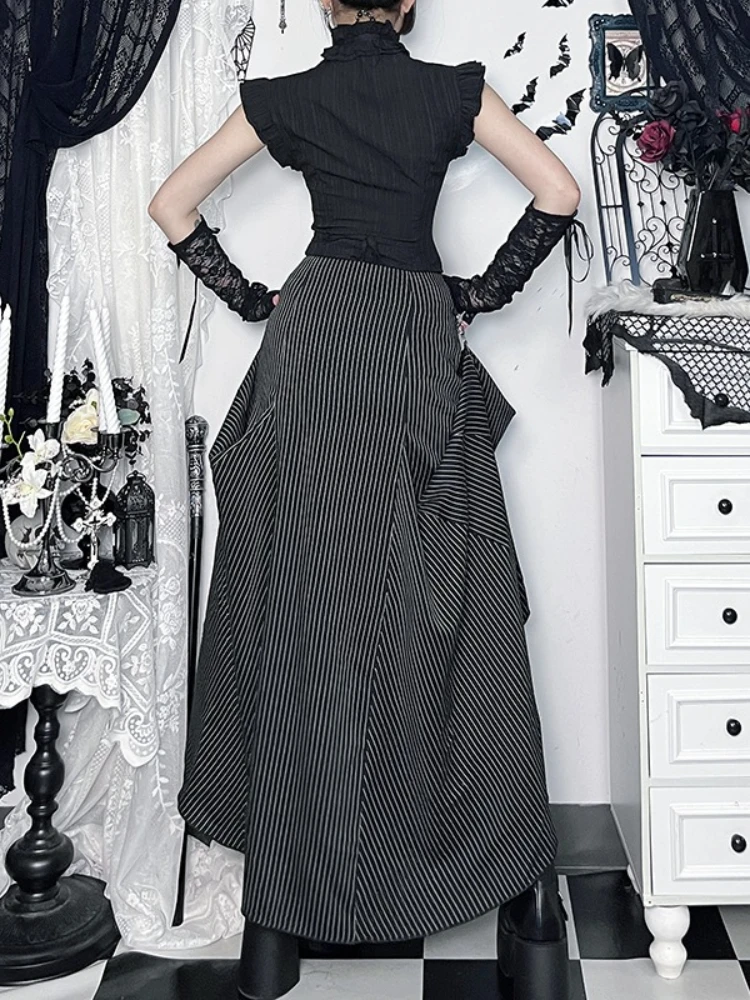 AltGoth Y2k Harajuku Goth Striped Skirt Women Vintage Fairycore Grunge Aesthetic High Waist Skirt Streetwear Hipster Skirt Femme