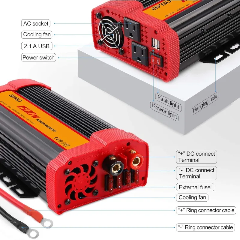 Bygd 1500W Omvormer Dc 12V Naar 110V Ac Converter En Piekvermogen 3000W Auto Omvormer Met 4.2a Dual Usb Poorten Snel