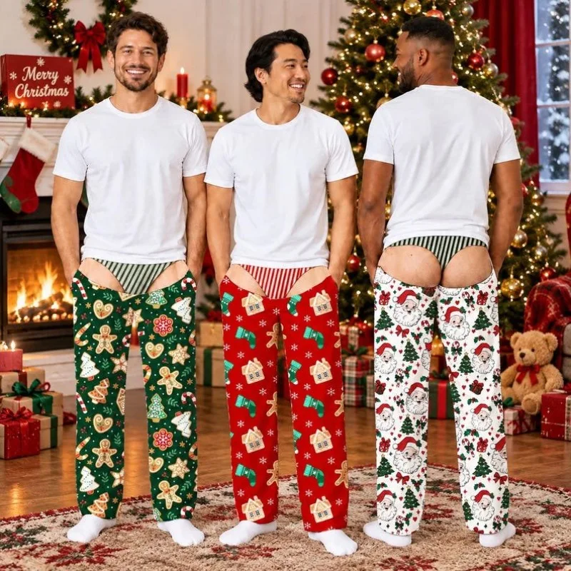 2026 Christmas Wide Leg Pants 3D Fake Two Fun Printed Pants As The First Choice Gift for Men's Boyfriends Husbands and Fathers