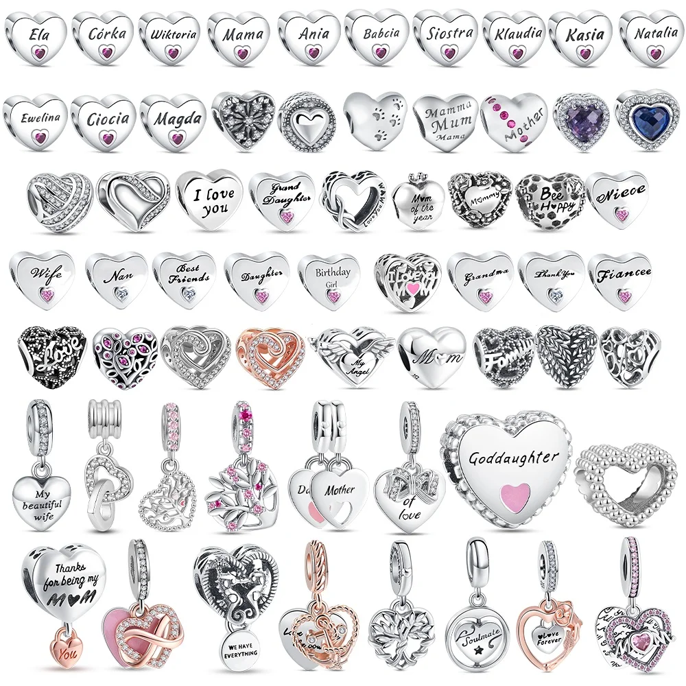 Charms Beads 925 Sterling Silver Tree of Life Peach Heart Sweet Love Charms Fit Pendants Bracelets Necklaces Women Jewelry Gift