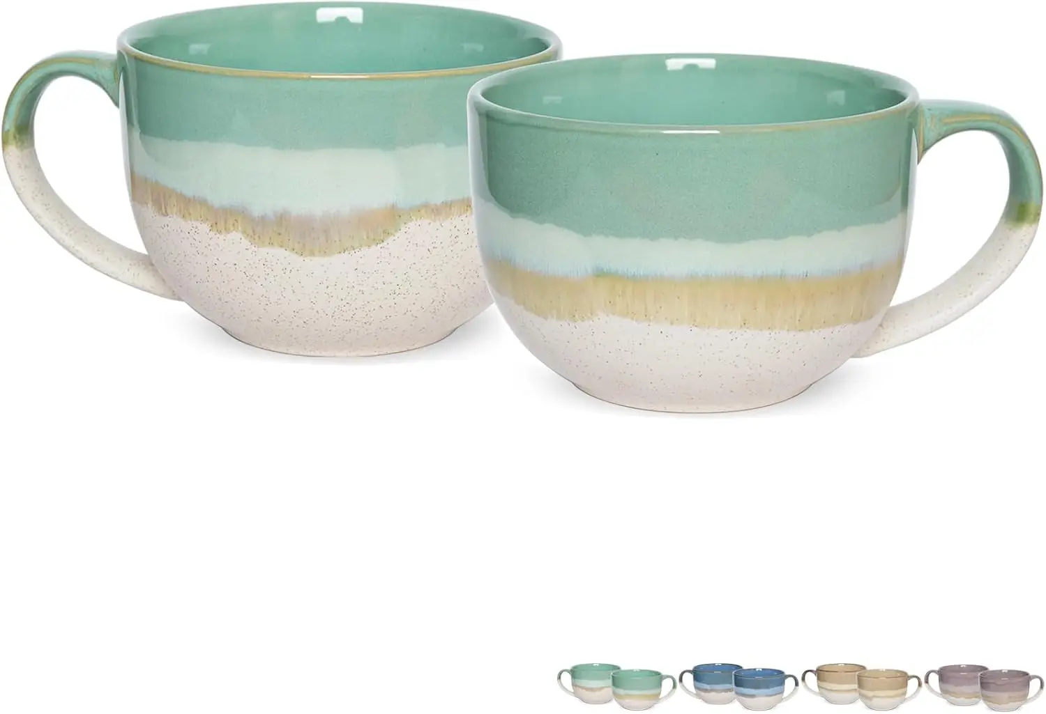 

Ceramic Jumbo Coffee Mug Set of 2, 23 Oz, Large Mug Soup Bowls with Handles, Dishwasher and Microwave Safe (Mint Green)