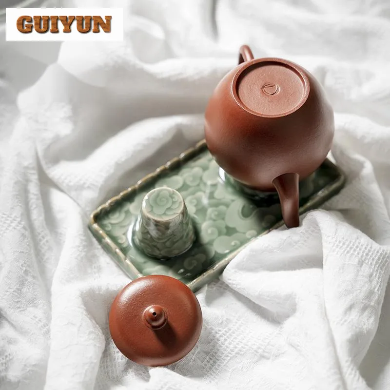 Celadon Relief Cleaning and Drying Teapot Cover Holder Japanese Cover Frame Zisha Pot Lid Shelf Tea Services Supplies Decoration