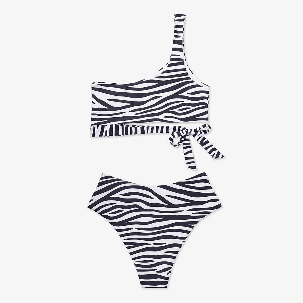One-Shoulder-Bikini-Set für Damen – Sommer-Badeanzug mit hoher Taille, zweiteiliger Bikini für Frauen – Detail 18