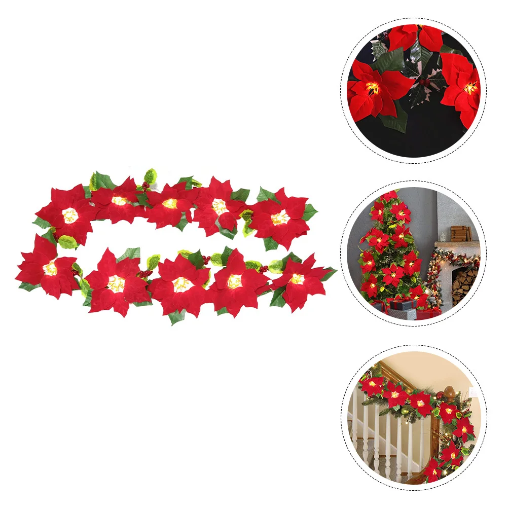 1 قطعة عيد الميلاد زهرة حمراء سلسلة أضواء 2 متر عيد الميلاد باب Lintel مصباح ديكور عطلة الإضاءة الدافئة عيد الميلاد سلسلة أضواء