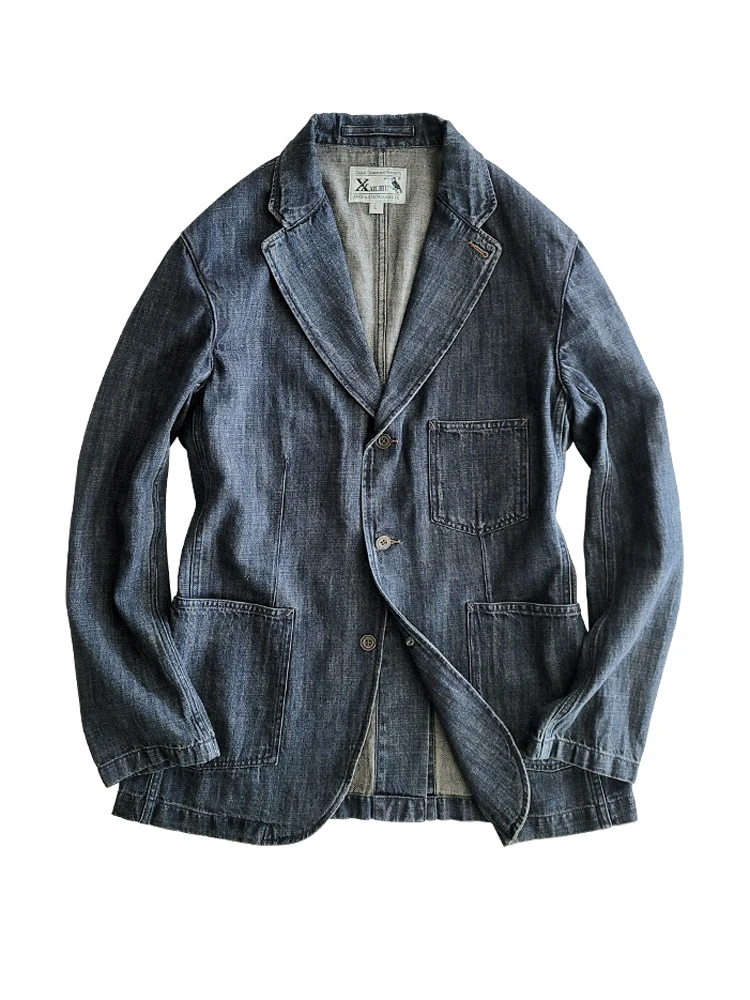 Amekaji Wear Clothes Men American Retro Cotton Linen Denim Casual Suit Jacket Washed Distressed Good Quality