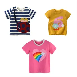 Jumping Meters 2-7T Children's Girls T Shirts Cotton Cats Embroidery Hot Selling Baby Clothes Summer Tees Tops Shirts Costume