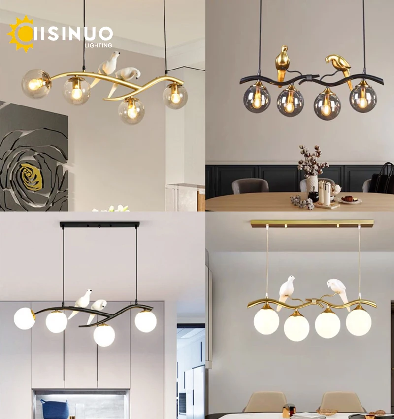 Modern Creative Bird LED Pendant Light Glass Ball Chandelier Ceiling Lamp Gold Dining Room Restaurant Island Home Decor Lighting