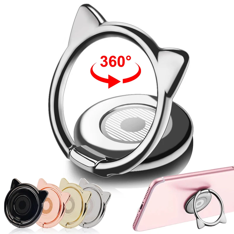 Support universel pour téléphone portable, rotatif à 360 degrés, chat en métal, mignon, anneau de doigt, pour iPhone Samsung Xiaomi Huawei