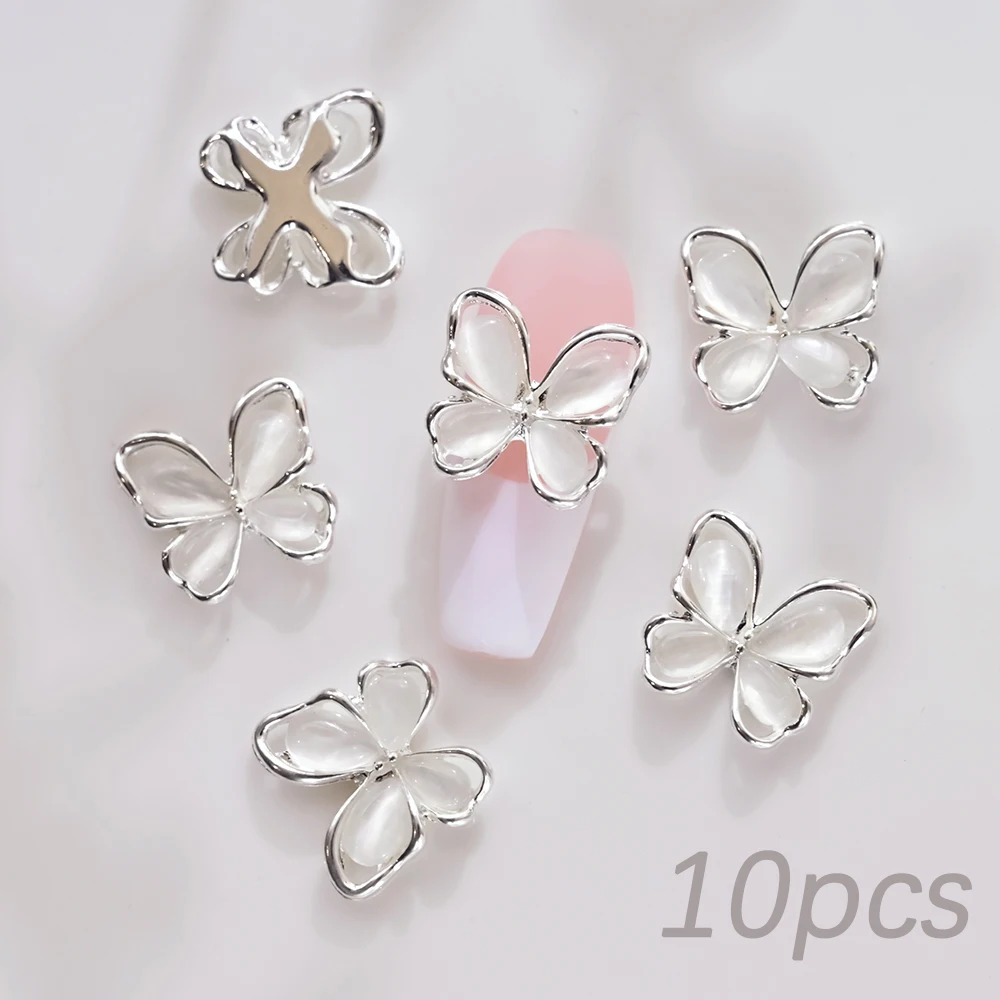 10 Stück Schmetterling Katzenauge Nail Art Charms 13*14mm Opal Schmetterling Strass Nail Art Legierung Metall Schmetterling Maniküre Teile & * &