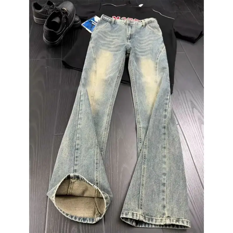 

Korean Popular Clothes Retro Washed Micro-pull Jeans Men's Brand High Street Handsome Straight Narrow Slim-fit Flared Trousers