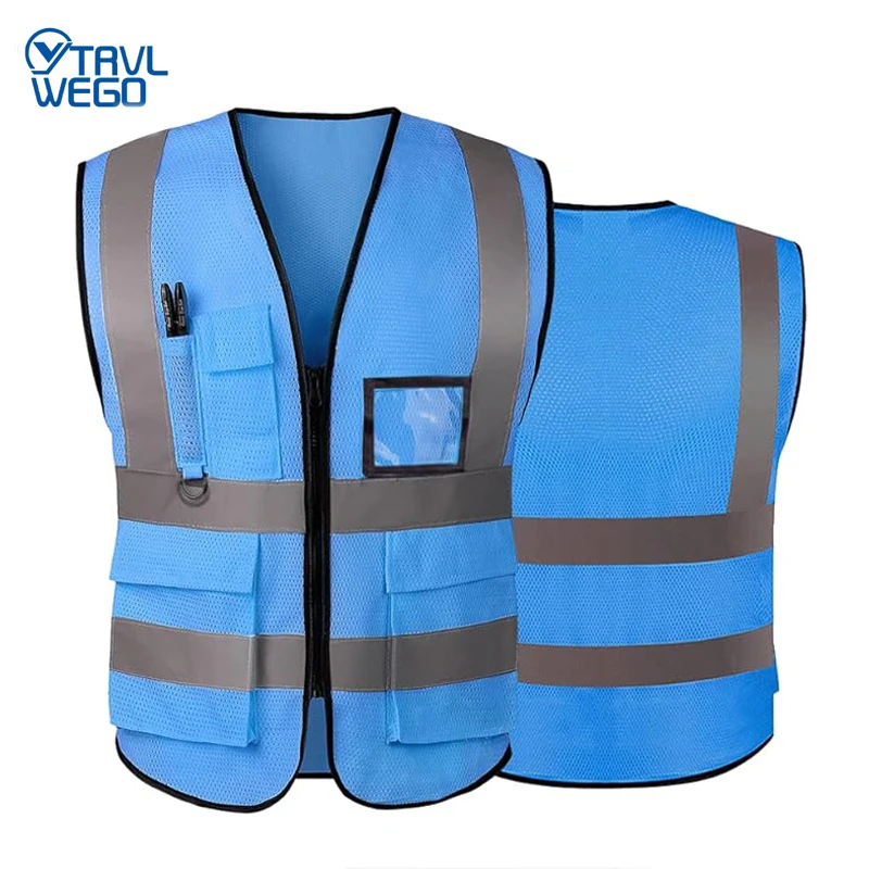 

TRVLWEGO High Visibility Reflective Vest Women Men Safety Cycling Night Running Mesh Pockets Construction Outdoor Work Vest