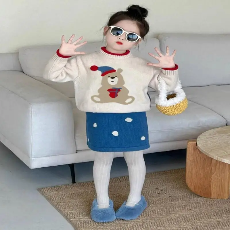 

Kawaii комплект из 2 предметов для девочек, повседневная осенне-зимняя модная тенденция, свитер, юбка, универсальный новый стиль, студенческая детская одежда