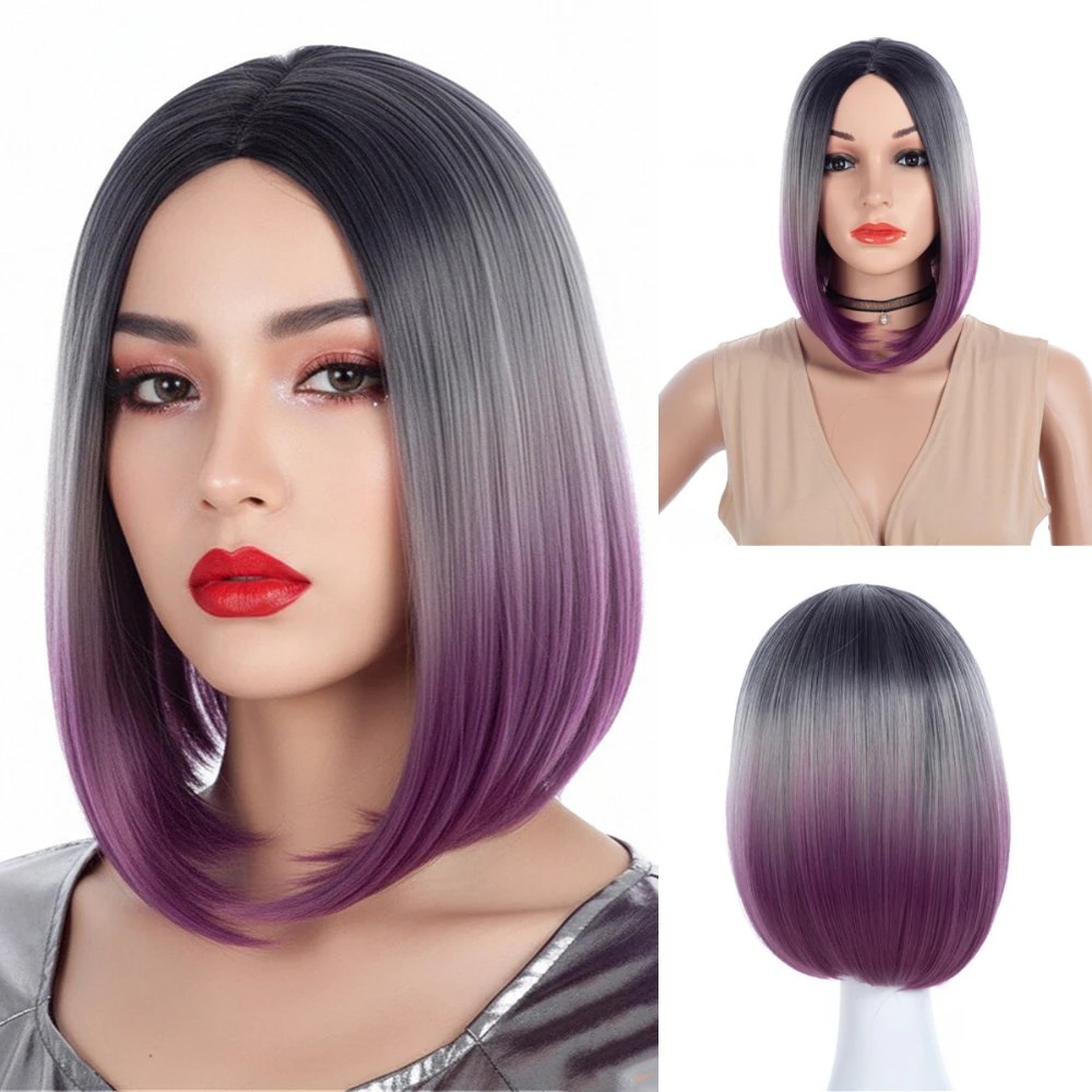 

MSIWIGS Short Straight Ombre Purple Wigs Synthetic Women Cosplay Wig Hair Wig Heat Resistant
