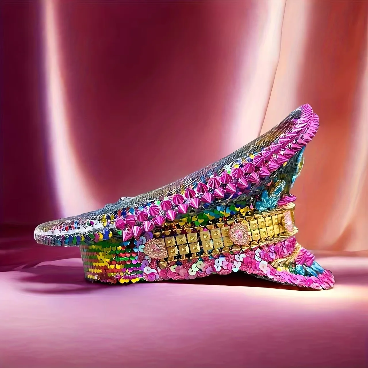 HongLuan خمر بريق Steampunk الكابتن قبعة حجر الراين لحرق رجل مهرجان امرأة، الملحقات العسكرية الفاخرة وقبعة رجل #5