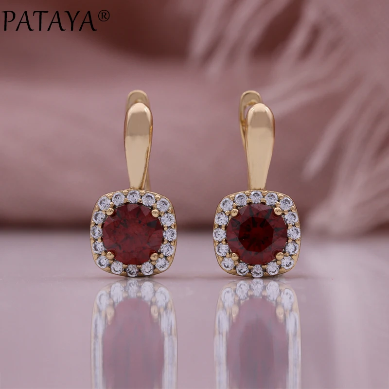 PATAYA Hot Simple Natural Zircon Clips Earrings for Women Trendy Champagne Gold Color Bride Wedding Earrings Fine Jewelry