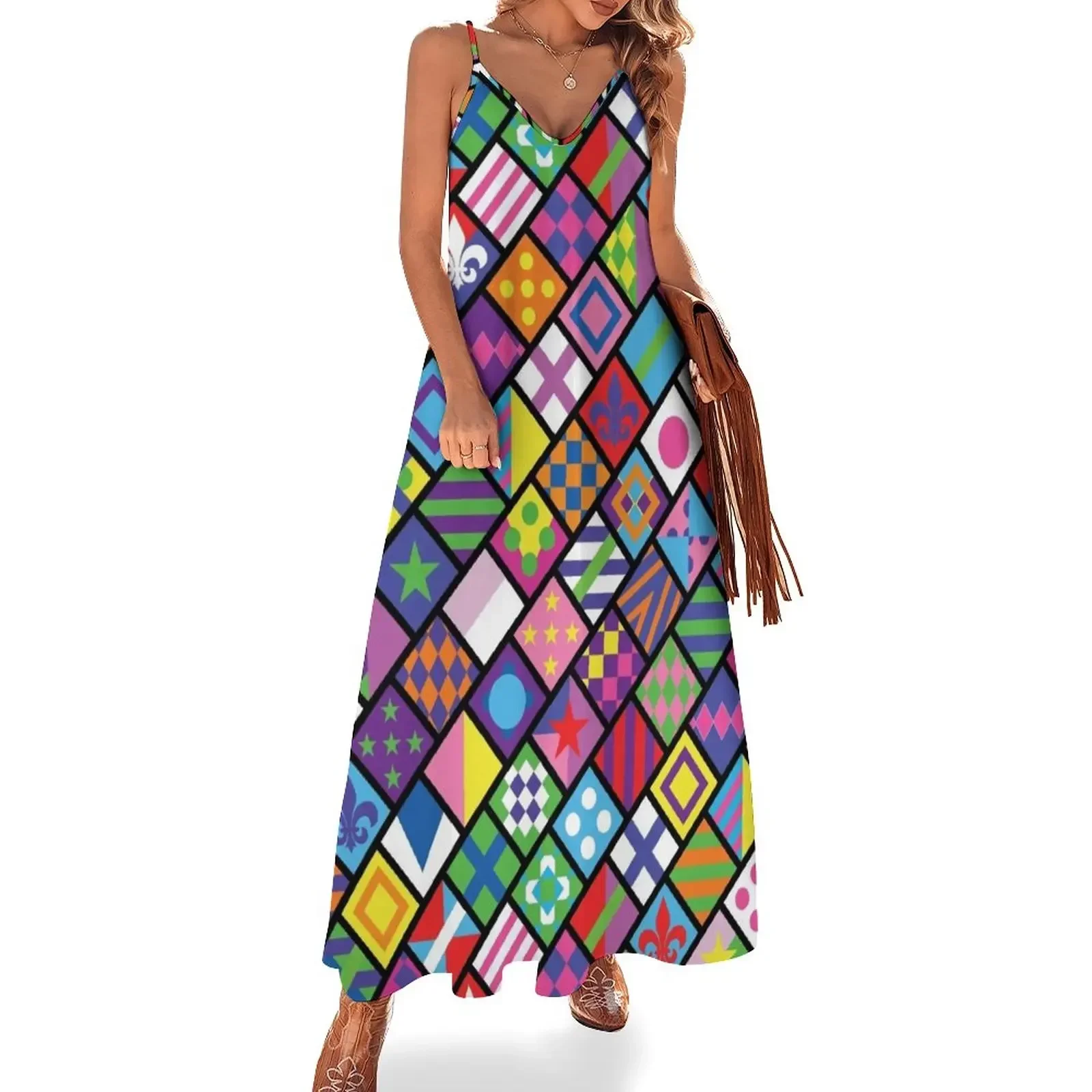 

Horse racing colorful jockey squares Sleeveless Dress Prom gown clothes for women Woman clothing Dress