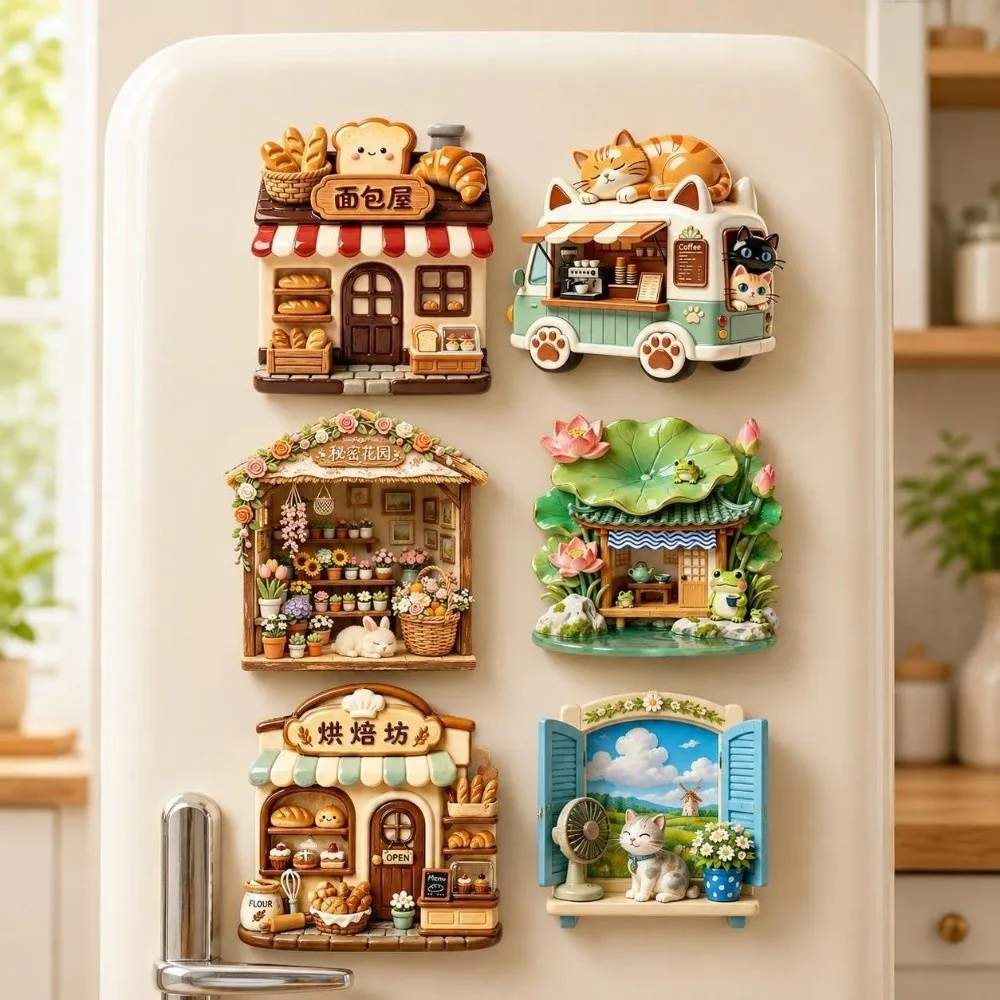 Cute Cat Theme Cat Fridge Magnet 3D Relief Simulation Refrigerator Magnet Cartoon Pattern Resin 3D Refrigerator Stickers