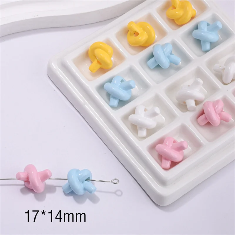 Wholesale 100pcs/lot color print cartoon bow shape acrylic straight hole beads diy jewelry garment accessory