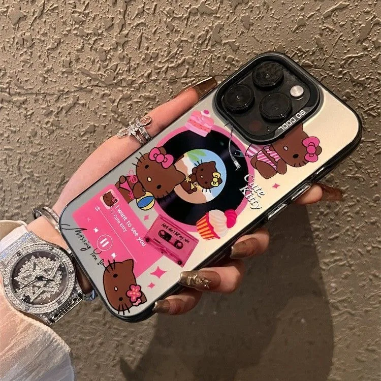 Capa de telefone Sanrio Hello Kitty para iPhone, linda capa de silicone, capa adorável anti-queda, registro de gato KT, 15, 14, 13, 12, 11 Pro Max, Y2K