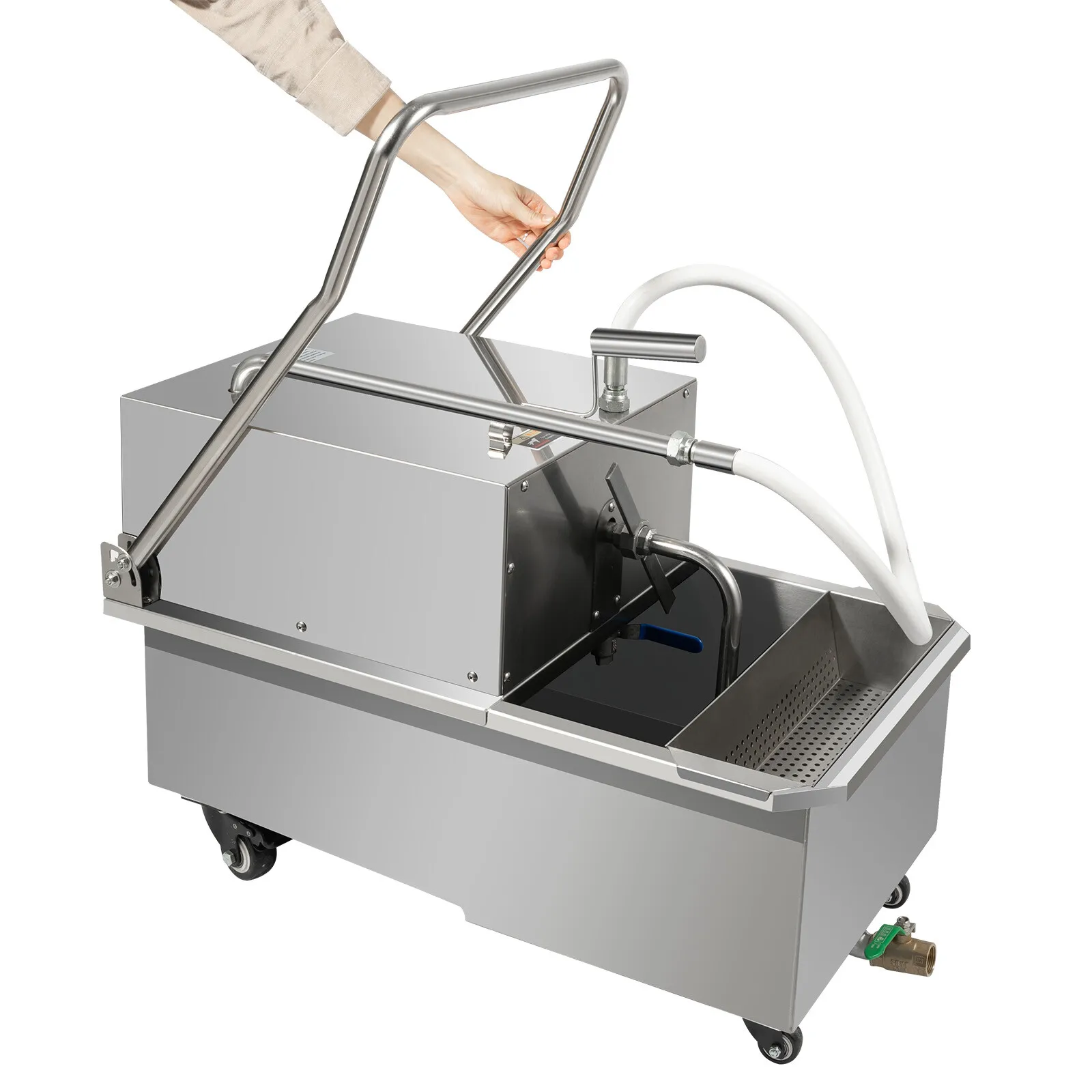 ماكينة تصفية الزيت التجارية 55L بقدرة 550 وات عربة تنقية زيت المقلاة المتنقلة مع عجلات لاستخدام المطبخ في المطاعم #5