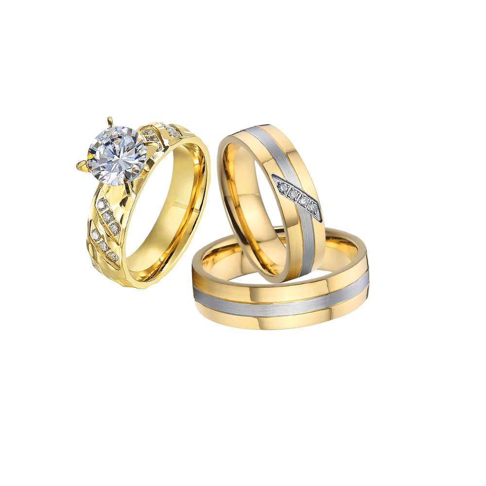 A Amazing Wedding Engagement Ring With A cz Diamond 24k Gold Plated Stainless Steel Rings Jewelry Women bijoux en acier