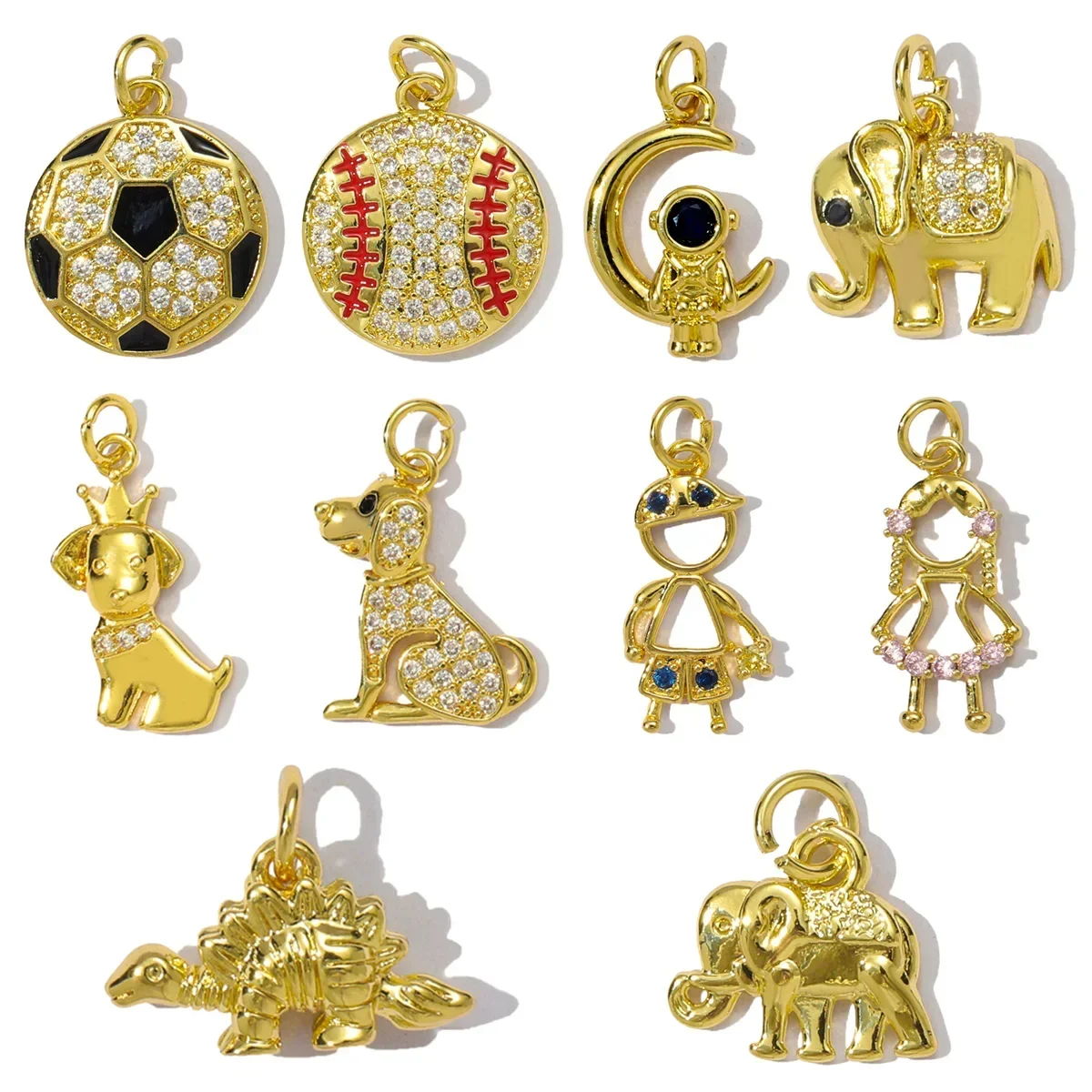 3pcs/Lot RedBee Copper Cubic Zircon Boy Girl Astronaut Necklace Pendant Dog Elephant Diy Charms Football Baseball Jewelry