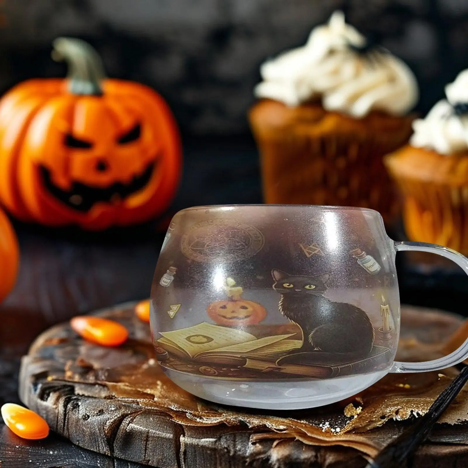 Glass Halloween Cup Spooky PaintedPattern Coffee Mug Hot Water Milk Tea Cute Halloween Mug Spooky Cold Drinks Milk Tea Beverage