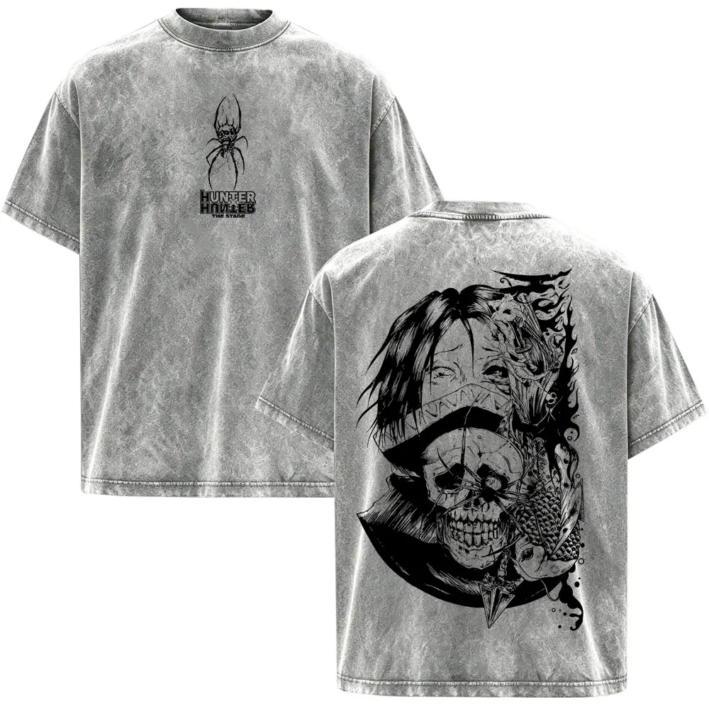 Anime Hunter X Hunter Feitan Portor Vintage Washed T-shirt Men's Women Clothing Fashion Oversized Short Sleeve Casual T Shirts