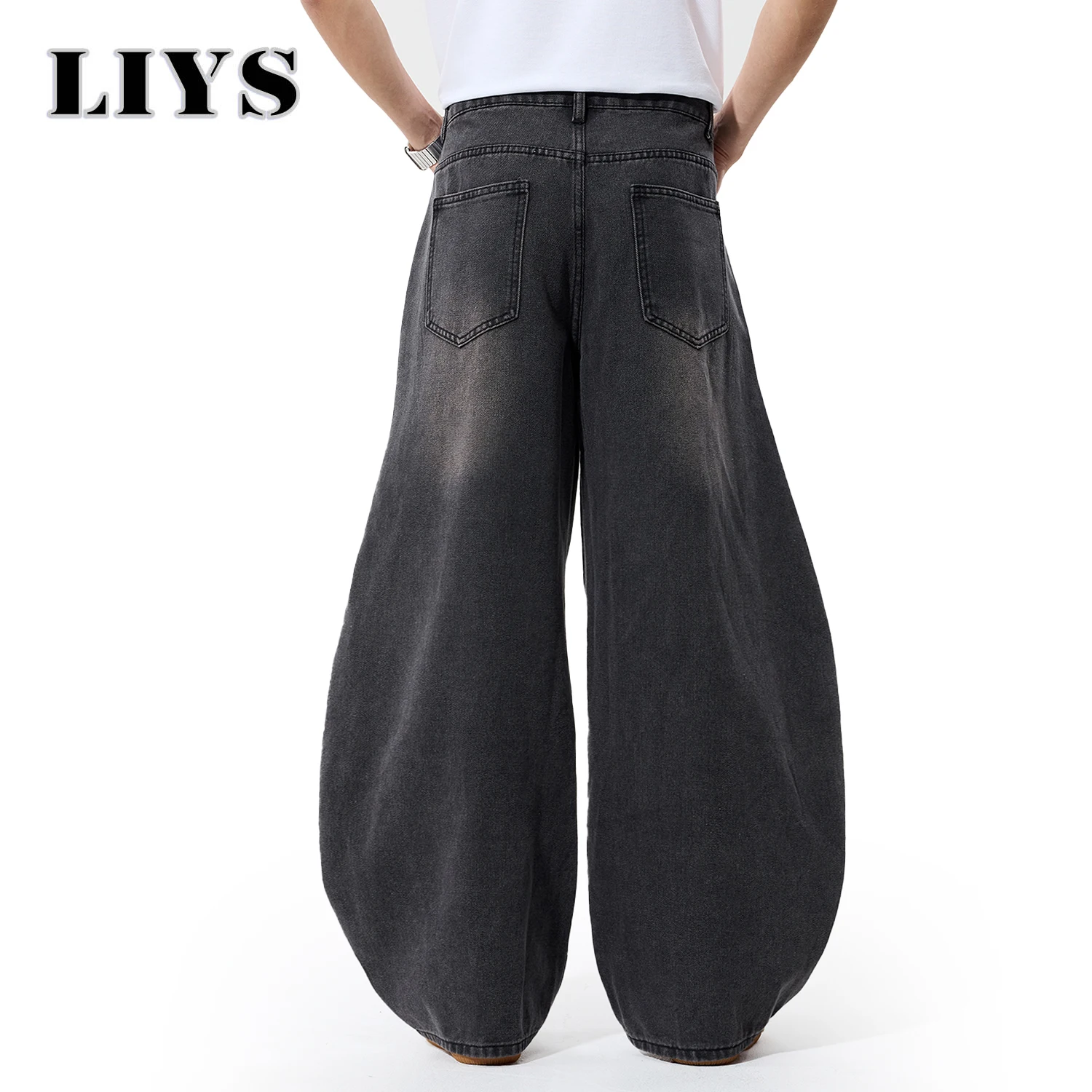 2026 Spring Summer Men's Retro Grey Black Baggy Wide Leg Jeans American Street Baggy Goth Pants Man Designer Jeans Denim Pants