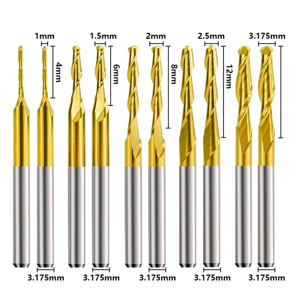 10 * الكرة الأنف نهاية المطاحن 1 مللي متر ، 1.5 مللي متر ، 2 مللي متر ، 2.5 مللي متر ، 3.175 مللي متر المزامير كربيد الكرة الأنف نهاية المطاحن CNC طحن أداة راوتر بت للمعادن