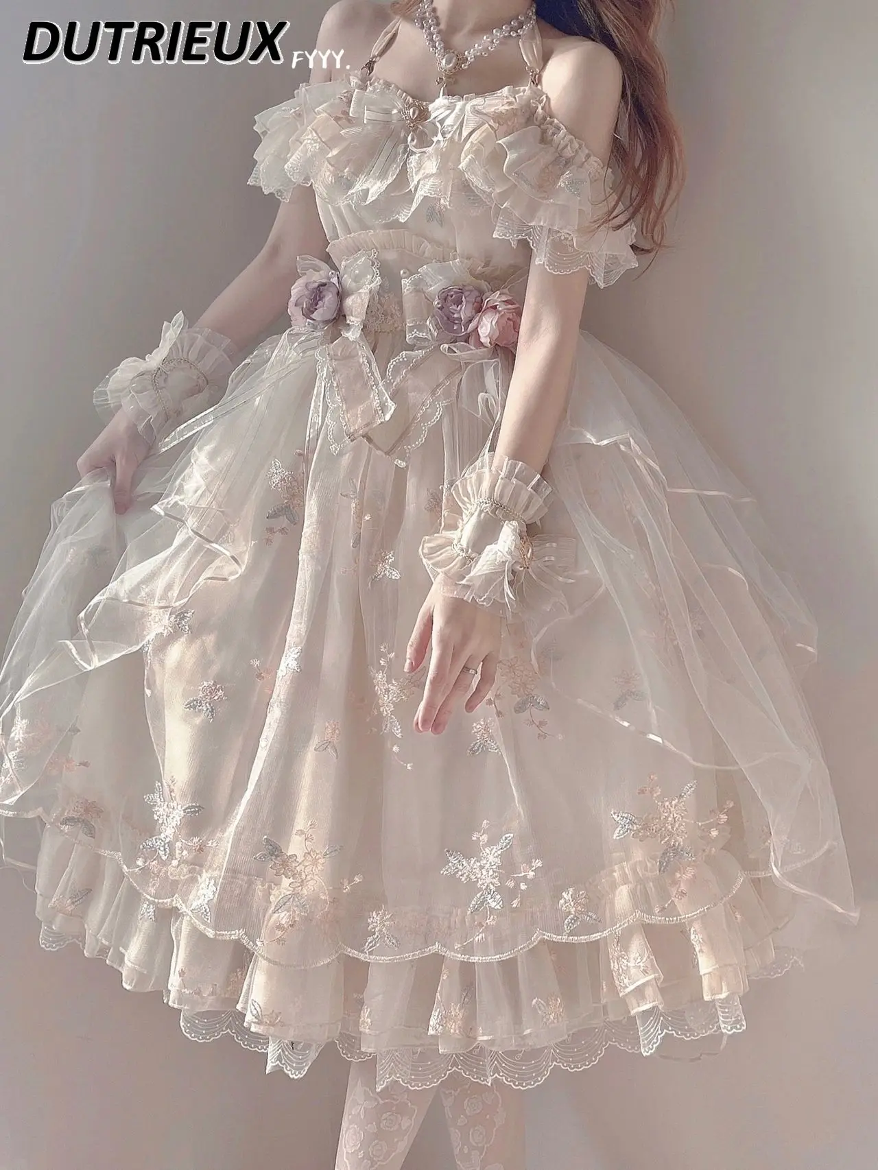 

Generate Color Lolita off-the-Shoulder Sweet Princess Dress Japanese JSK Gorgeous Elegant Waist Trimming Short-Sleeved Dresses